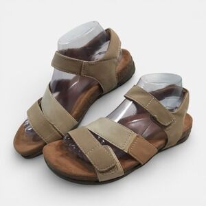 Earth Origins Orlene Khaki Multi Nubuck Sandals Hook $ Loop Straps Womens US 8M